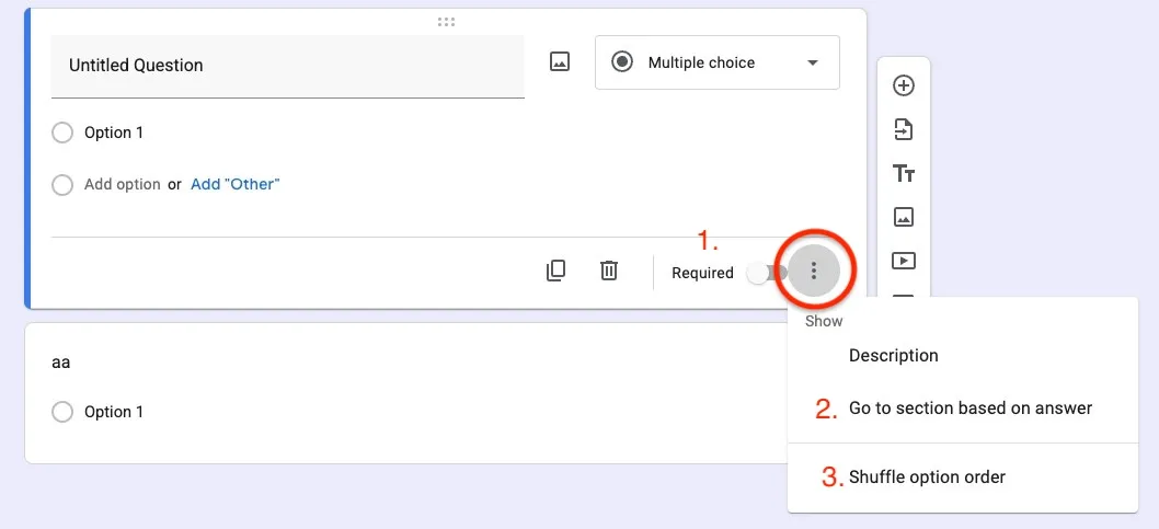 About the "Required" toggle and the ellipsis next to it at the bottom of the question editing screen